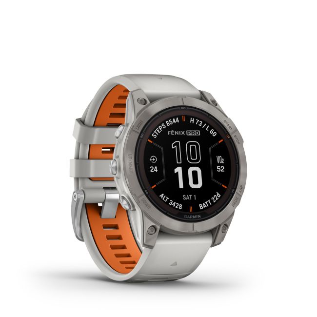 Garmin - fenix 7 Pro Sapphire Solar smartwatch premium cu incarcare solara 47mm - ramă din titanium si curea din silicon gri|portocaliu
