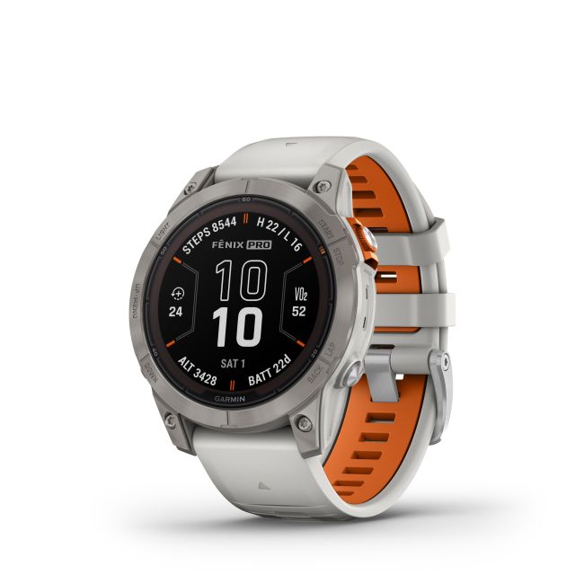 Garmin - fenix 7 Pro Sapphire Solar smartwatch premium cu incarcare solara 47mm - ramă din titanium si curea din silicon gri|portocaliu