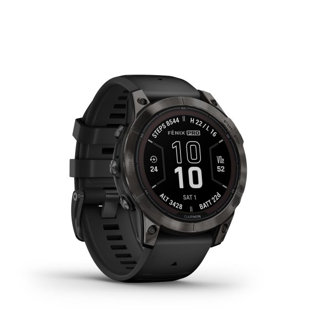 Garmin - fenix 7 Pro Sapphire Solar smartwatch premium cu incarcare solara 47mm - ramă negru gri din titanium DLC si curea din silicon neagră