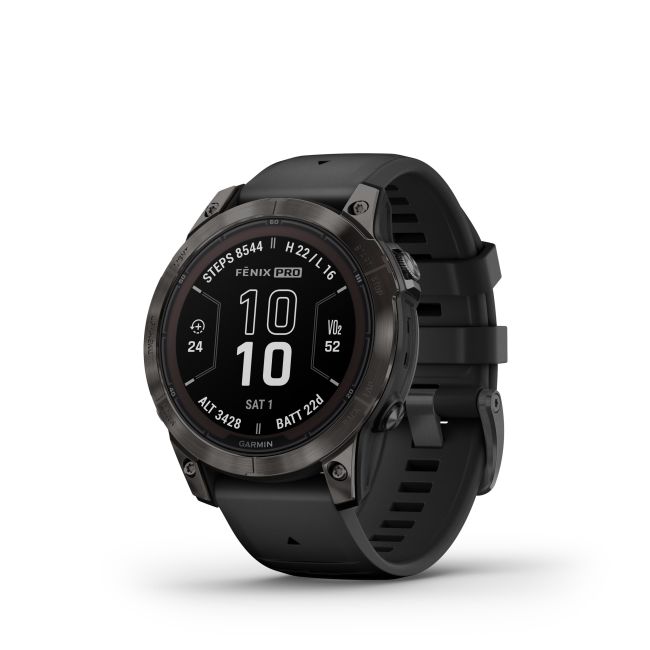 Garmin - fenix 7 Pro Sapphire Solar smartwatch premium cu incarcare solara 47mm - ramă negru gri din titanium DLC si curea din silicon neagră