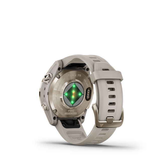 Garmin - fenix 7s Pro Sapphire Solar smartwatch premium cu incarcare solara 42mm - ramă Soft Gold si curea din silicon crem