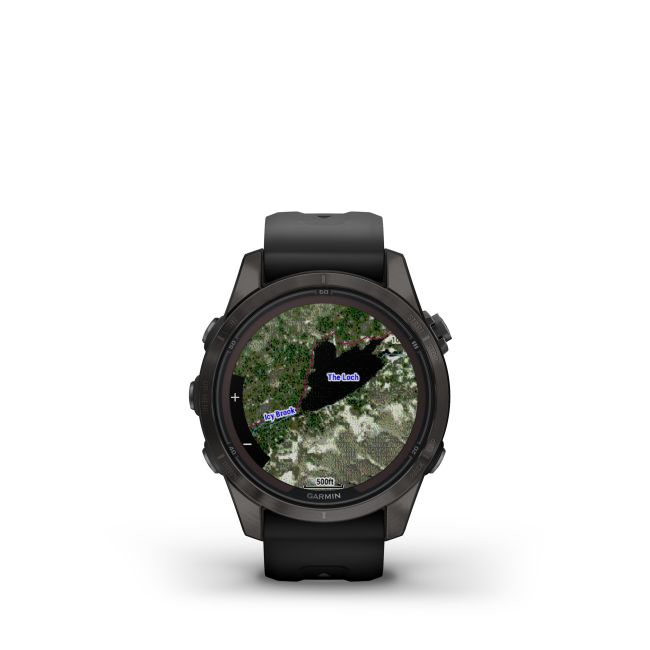Garmin - fenix 7s Pro Sapphire Solar smartwatch premium cu incarcare solara 42mm - ramă gri din titanium DLC si curea din silicon neagră