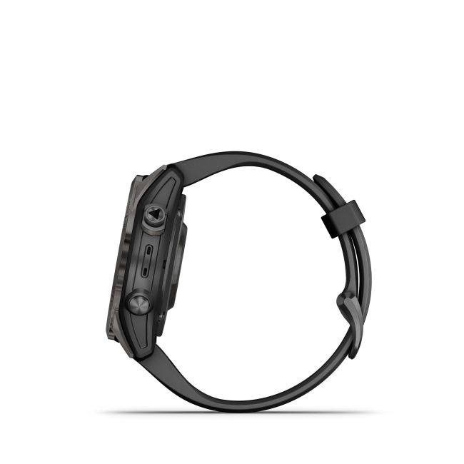 Garmin - fenix 7s Pro Sapphire Solar smartwatch premium cu incarcare solara 42mm - ramă gri din titanium DLC si curea din silicon neagră