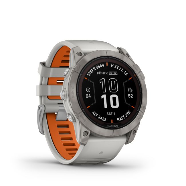 Garmin - fenix 7x Pro Sapphire Solar smartwatch premium cu incarcare solara 51mm - ramă din titanium si curea din silicon gri|portocaliu