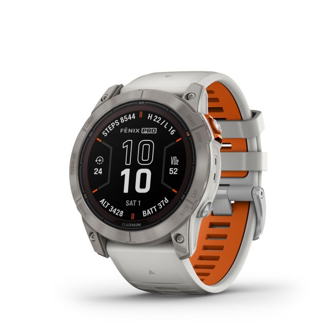 Garmin - fenix 7x Pro Sapphire Solar smartwatch premium cu incarcare solara 51mm - ramă din titanium si curea din silicon gri|portocaliu
