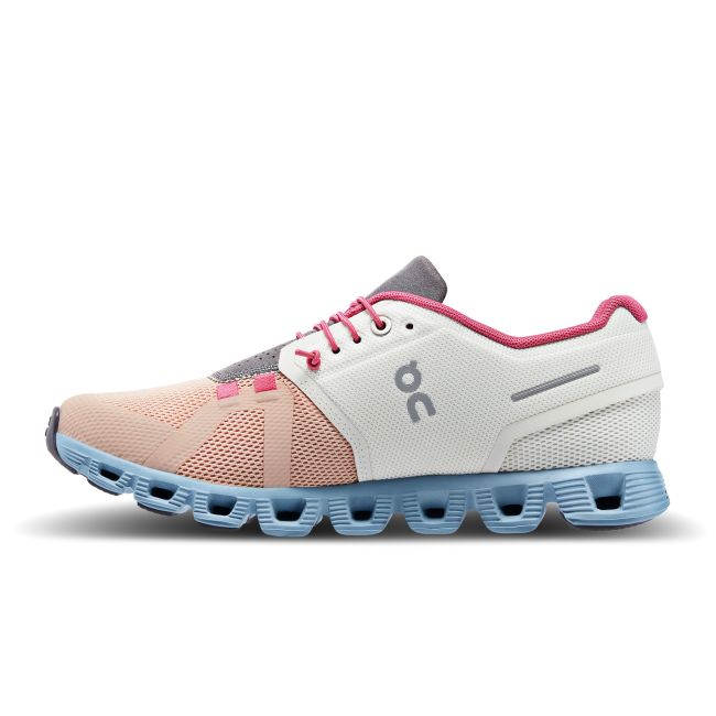 On Cloud 5 - pantofi sport pentru femei - alb portocaliu deschis albastru gri