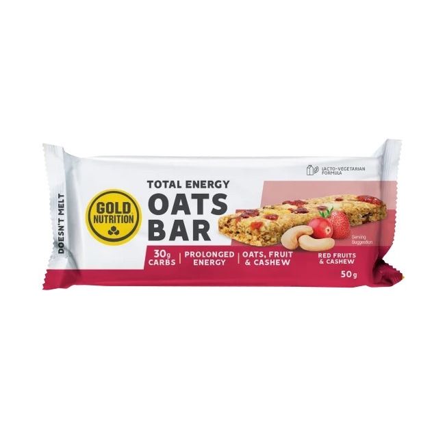 Gold Nutrition - baton natural bio - Total Energy Natural Bar - Ovaz cu fructe rosii si caju - 50g