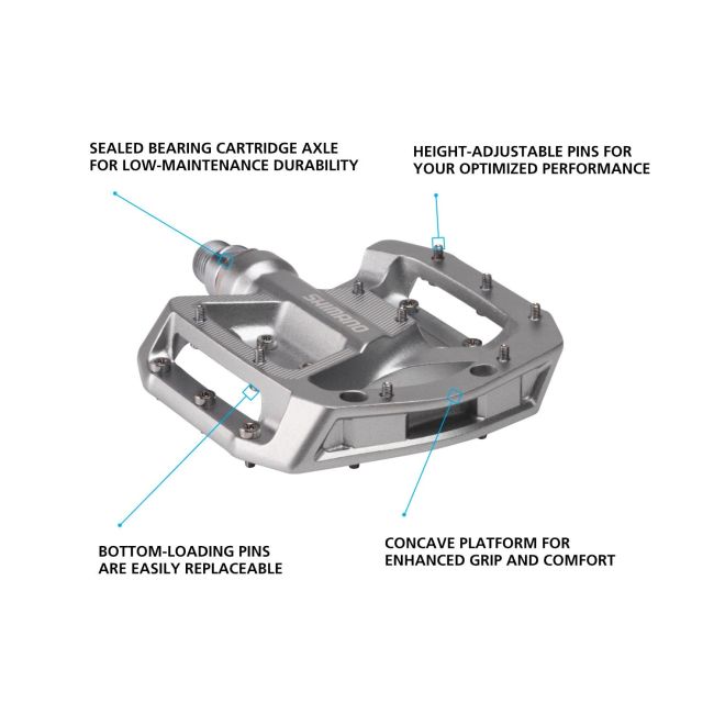 Shimano - pedale MTB - PD-GR500 Flat - fara catadioptrii - argintiu
