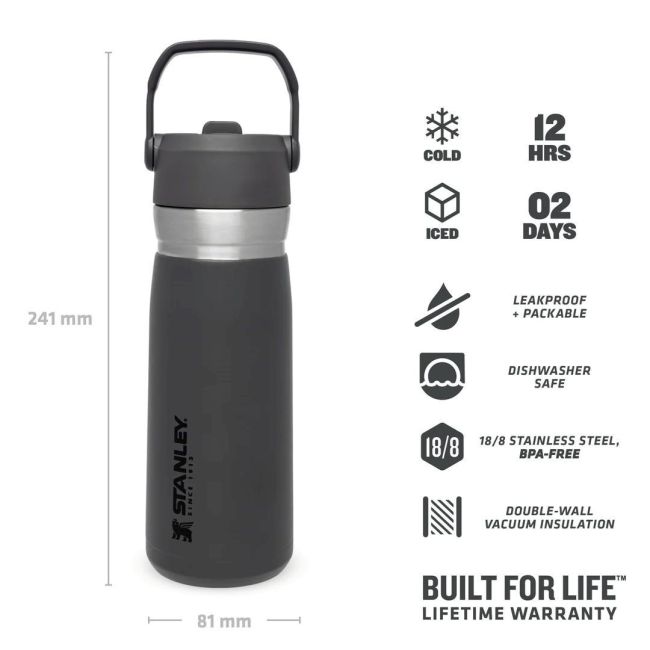 Stanley - termos tip sticla cu pai - Flip Straw Water Bottle - Charcoal - 650 ml