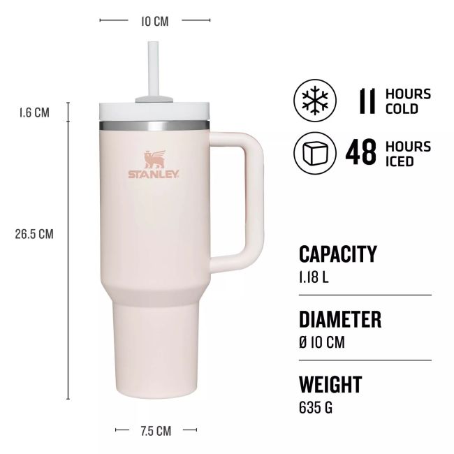 Stanley - termos tip sticla cu pai - Quencher H2.0 Flowstate Tumbler - Rose Quartz - 1.2L