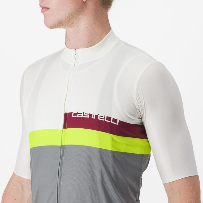 Tricou cu maneca scurta Castelli A Blocco Alb/Gri/Galben Fluo/Visiniu