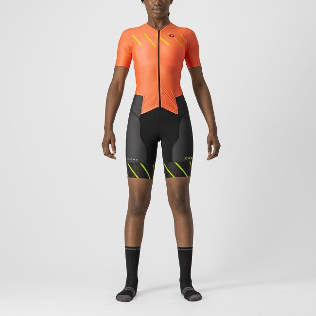 Costum de triatlon cu maneca scurta Castelli Free Sanremo W SS de dama Portocaliu/Negru