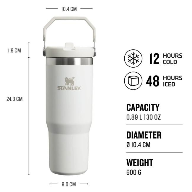 Stanley - termos tip sticla cu pai - Flip Straw Tumbler - alb polar - 890 ml
