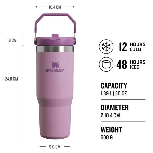 Stanley - termos tip sticla cu pai - Flip Straw Tumbler - mov deschis lila - 890 ml
