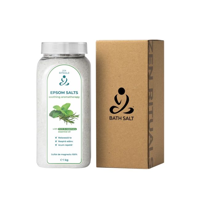 Zen Rituals - sare de baie Epsom cu uleiuri esentiale de Menta si Rozmarin - 1000g