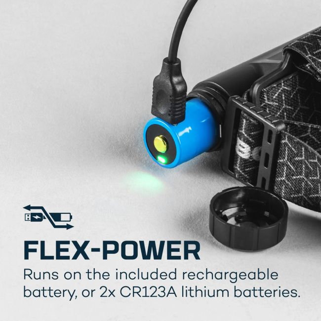 Nebo - lanterna frontala reincarcabila Einstein 1500 Flex, incarcare USB sau baterii CR123A