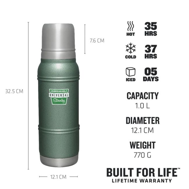 Stanley - termos clasic tip sticla Milestones Thermal Bottle 1960 - verde inchis Vintage - 1.0 Litri