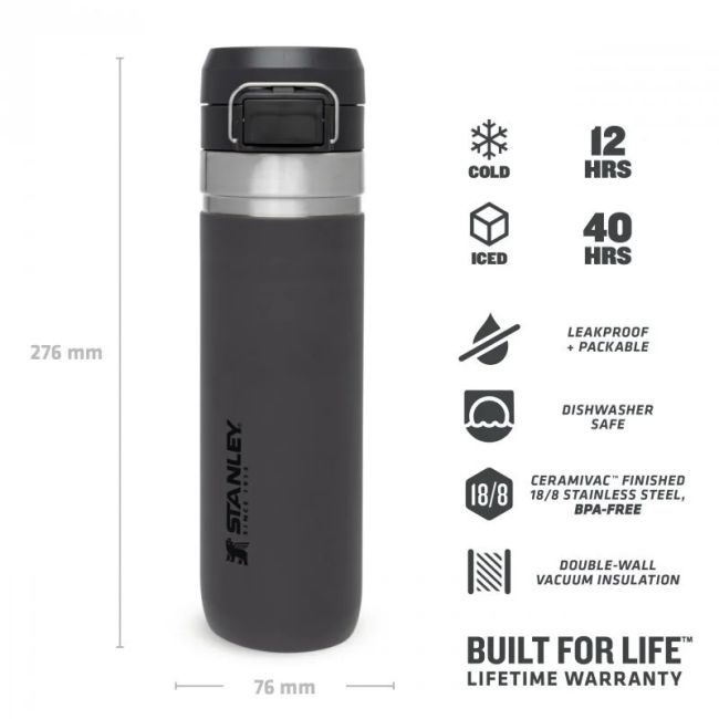 Stanley - termos tip bidon apa - GO Quick Flip Water Bottle - gri inchis carbune - 0.7 L