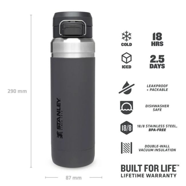 Stanley - termos tip bidon apa - GO Quick Flip Water Bottle - gri inchis carbune - 0.7 L