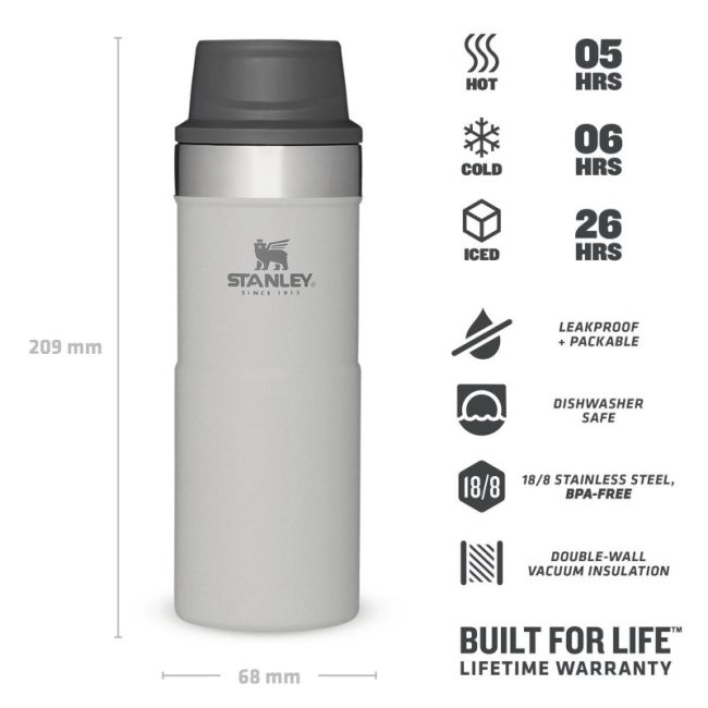 Stanley - termos tip cana cu buton Trigger Action Travel Mug - gri deschis cenusa - 354 ml