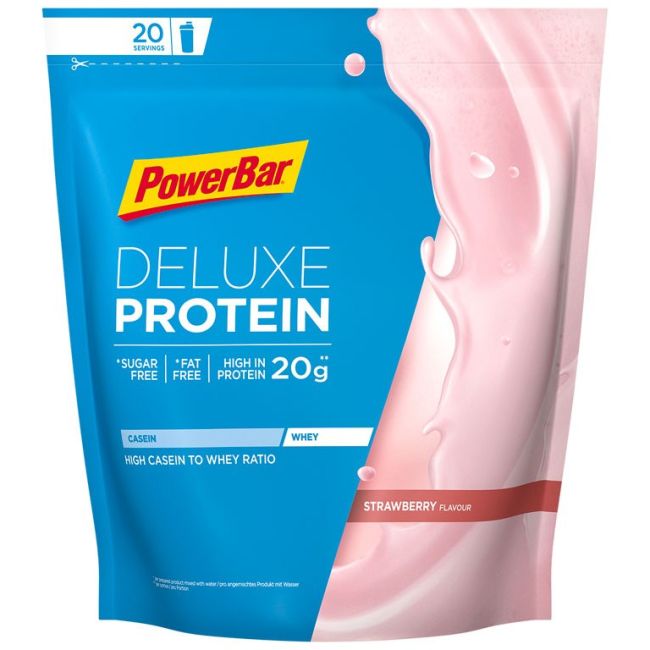 Powerbar - plic pudra proteica Deluxe Protein, aroma capsuni - 500g