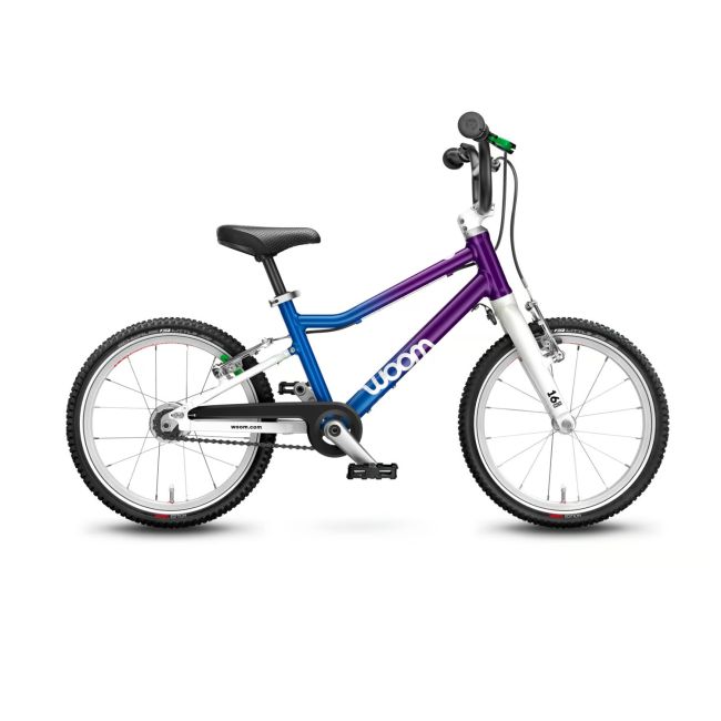 Woom - bicicleta copii 16" Woom 3 AUTOMAGIC, varsta recomandata 4-6 ani (105-120cm) - 6 kg - mov albastru inchis cosmic blurple alb