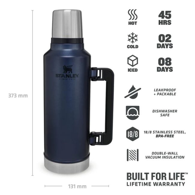 Stanley - termos clasic cu maner The Legendary Classic Bottle - albastru inchis intuneric - 1.9 Litri