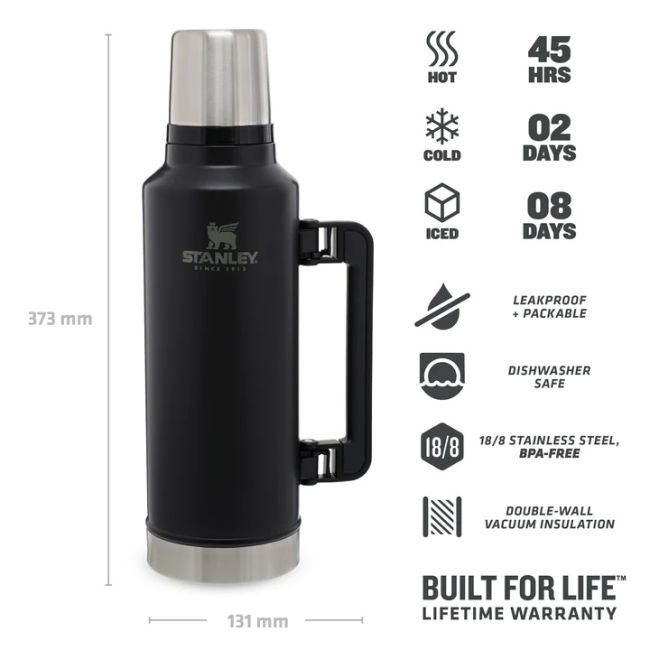 Stanley - termos clasic cu maner The Legendary Classic Bottle - negru mat piatra - 1.9 Litri