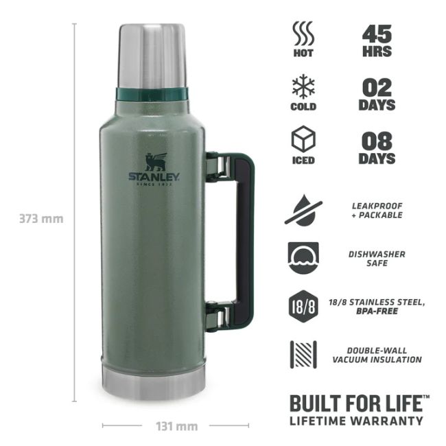 Stanley - termos clasic cu maner The Legendary Classic Bottle - verde Hammertone - 1.9 Litri