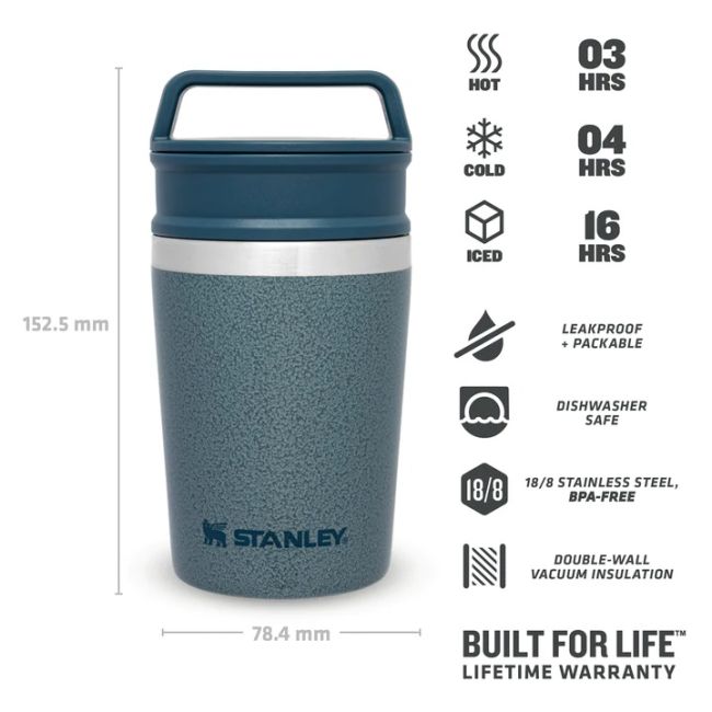 Stanley - termos mic tip pahar Adventure Shortstack Travel Mug - albastru deschis gheata Hammertone  - 230 ml