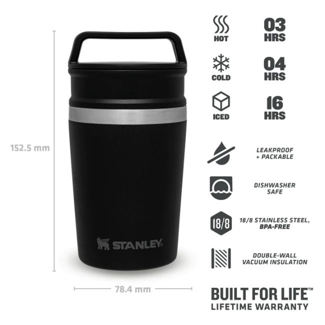 Stanley - termos mic tip pahar Adventure Shortstack Travel Mug - negru mat piatra - 230 ml