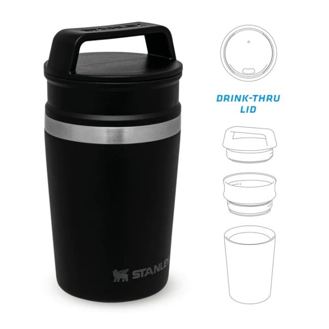 Stanley - termos mic tip pahar Adventure Shortstack Travel Mug - negru mat piatra - 230 ml