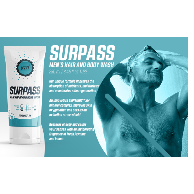 Surpass - gel de bus barbati Men`s hair and body wash Sepitonic 3M - 250ml