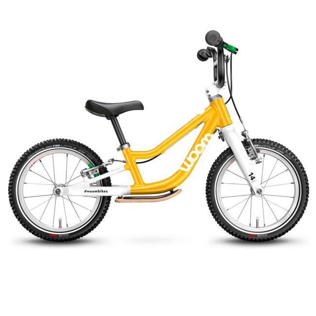 Woom - bicicleta copii 14" Woom 1 Plus, varsta recomandata 3-4.5 ani (95-110cm) - 4.2kg - galben soare intens alb
