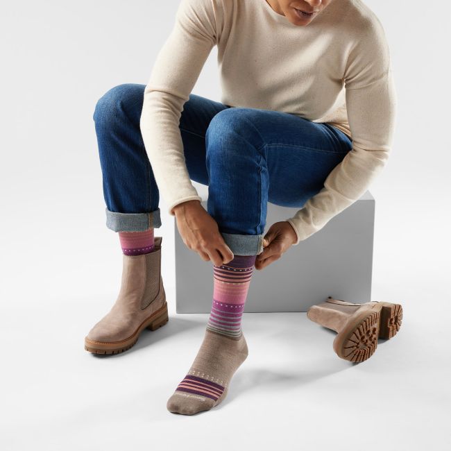 Șosete Merino casual Smartwool Everyday Stitch Stripe - bej Fossil | Purple | Crew