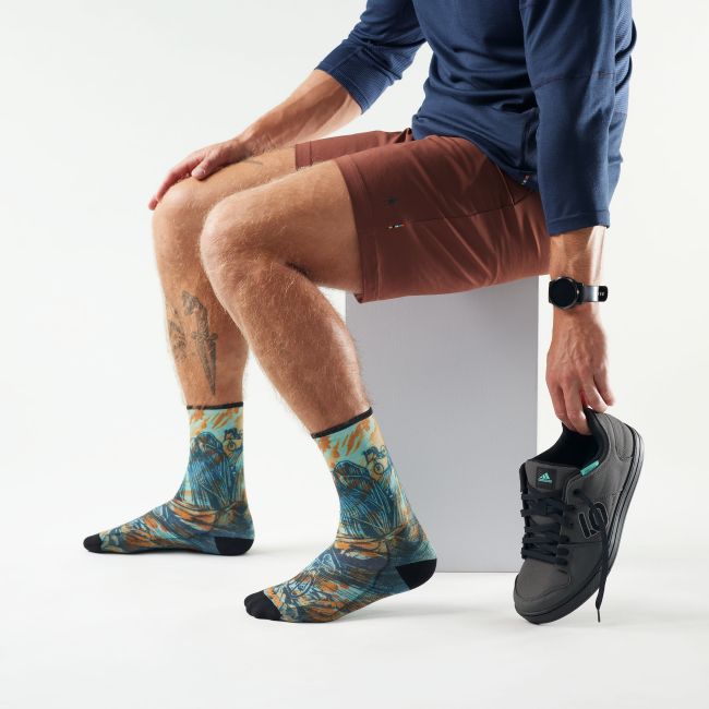 Șosete Merino ciclism Smartwool Bike Rugged Ride Print - albastru Capri | Crew | Zero Cushion