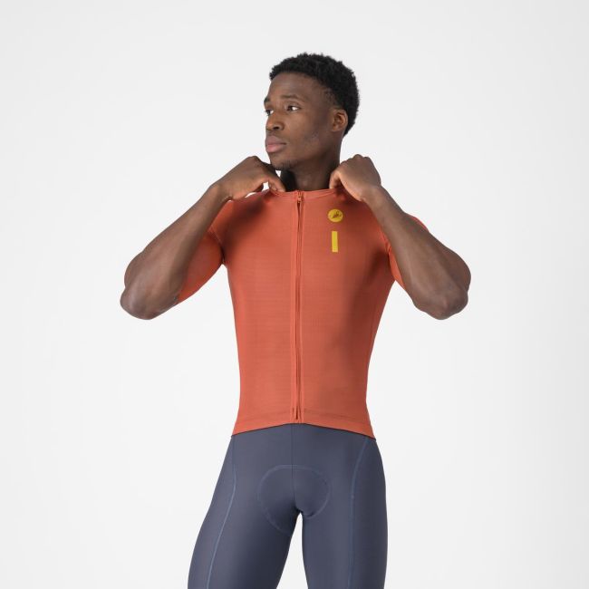 Tricou cu maneca scurta Castelli Drittone Logo, pentru barbati, paprika/mango mojito