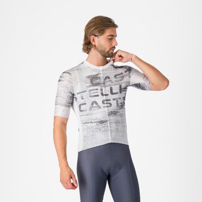 Tricou cu maneca scurta Castelli Stratus Logo, pentru barbati, alb/gri inchis
