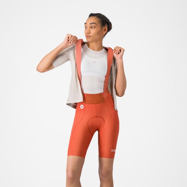 Pantaloni scurti cu bretele Castelli Espresso 2 W DT, pentru femei, paprika