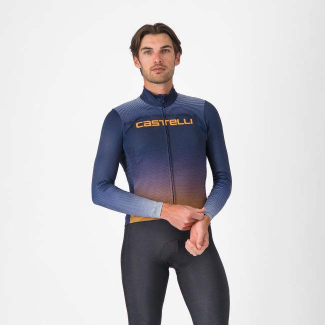 Tricou cu maneca lunga Castelli Apice Thermal Albastru Belgian/Portocaliu
