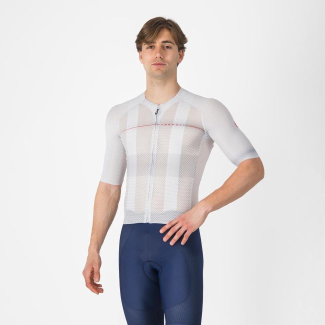 Tricou cu maneca scurta Castelli Climbers A/C, pentru barbati, gri argintiu/rosu
