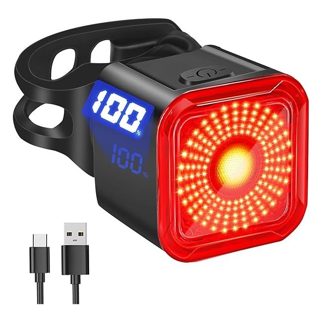 Lumina spate smart Fivestars Brake Sense BTL-100, detectie franare, 500 mAh, USB Type-C, IPX6