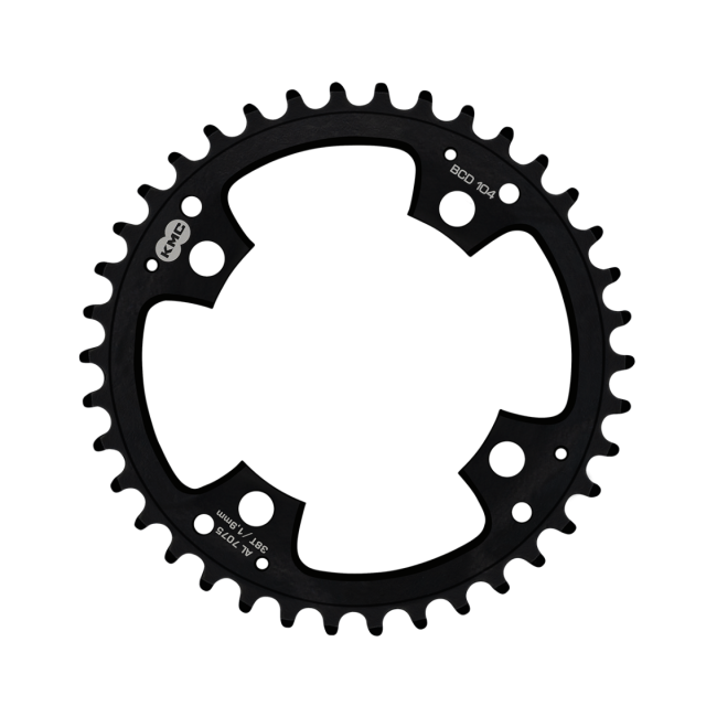 Placa pedalier KMC 38T 1.9mm BCD104 Narrow-Wide AL7075 Neagra