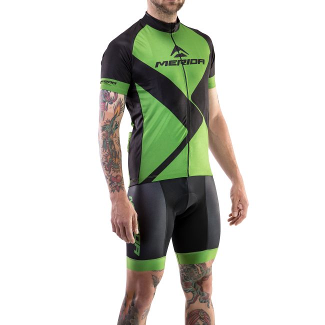 Tricou ciclism Merida Rhombe Design scurt verde negru fermoar lung 740122-435