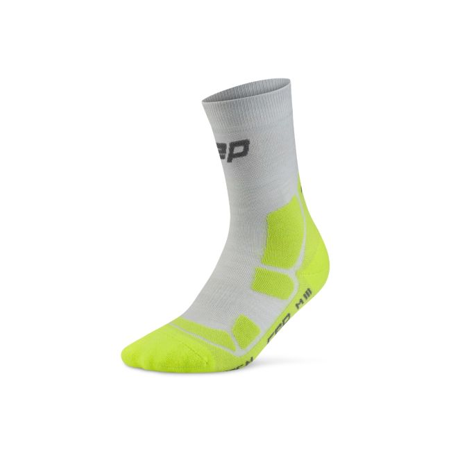 Șosete compresie CEP Hiking Mid Cushion - gri/verde acid | drumeții
