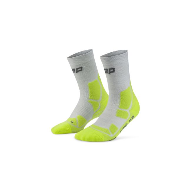 Șosete compresie CEP Hiking Mid Cushion - gri/verde acid | drumeții