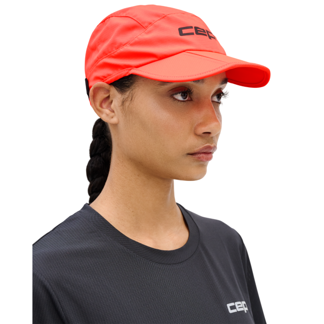 Șapcă pliabilă alergare CEP Run | protecție UV și ventilație - neon coral