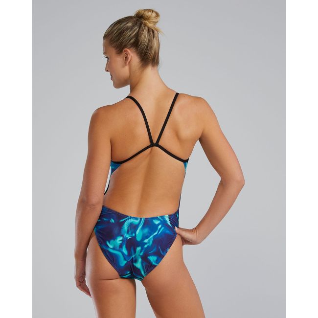 Costum înot întreg femei TYR Waveform Cutoutfit - albastru/verde | rezistent clor