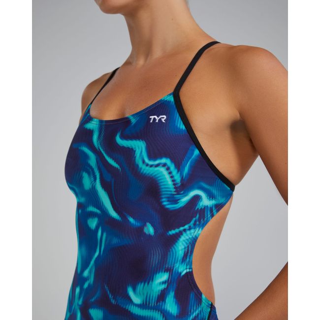 Costum înot întreg femei TYR Waveform Cutoutfit - albastru/verde | rezistent clor
