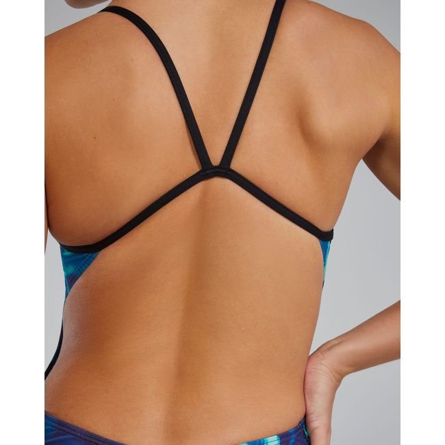 Costum înot întreg femei TYR Waveform Cutoutfit - albastru/verde | rezistent clor